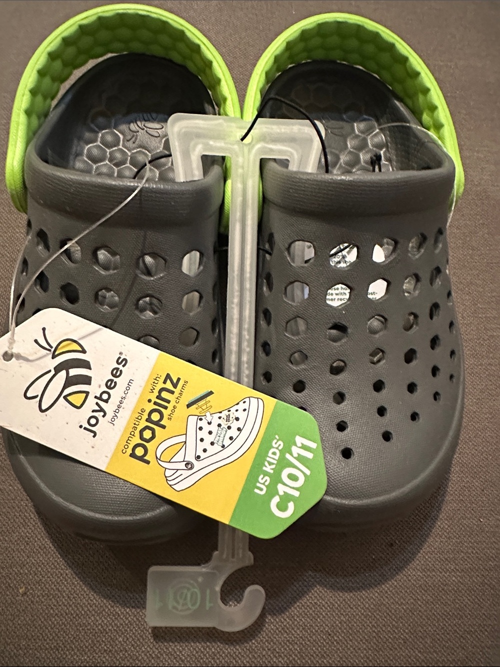Joybees Kids Clogs in Charcoal with Lime Green Trim